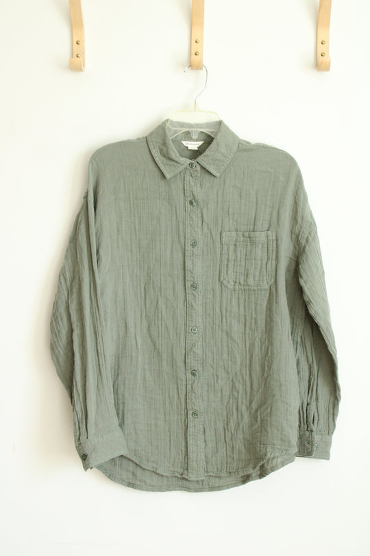 Aeropostale Sage Green Double-Gauze Button-Up Shirt | S