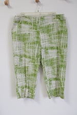 Talbots Green White Stretch Capri Pant | 14 Petite