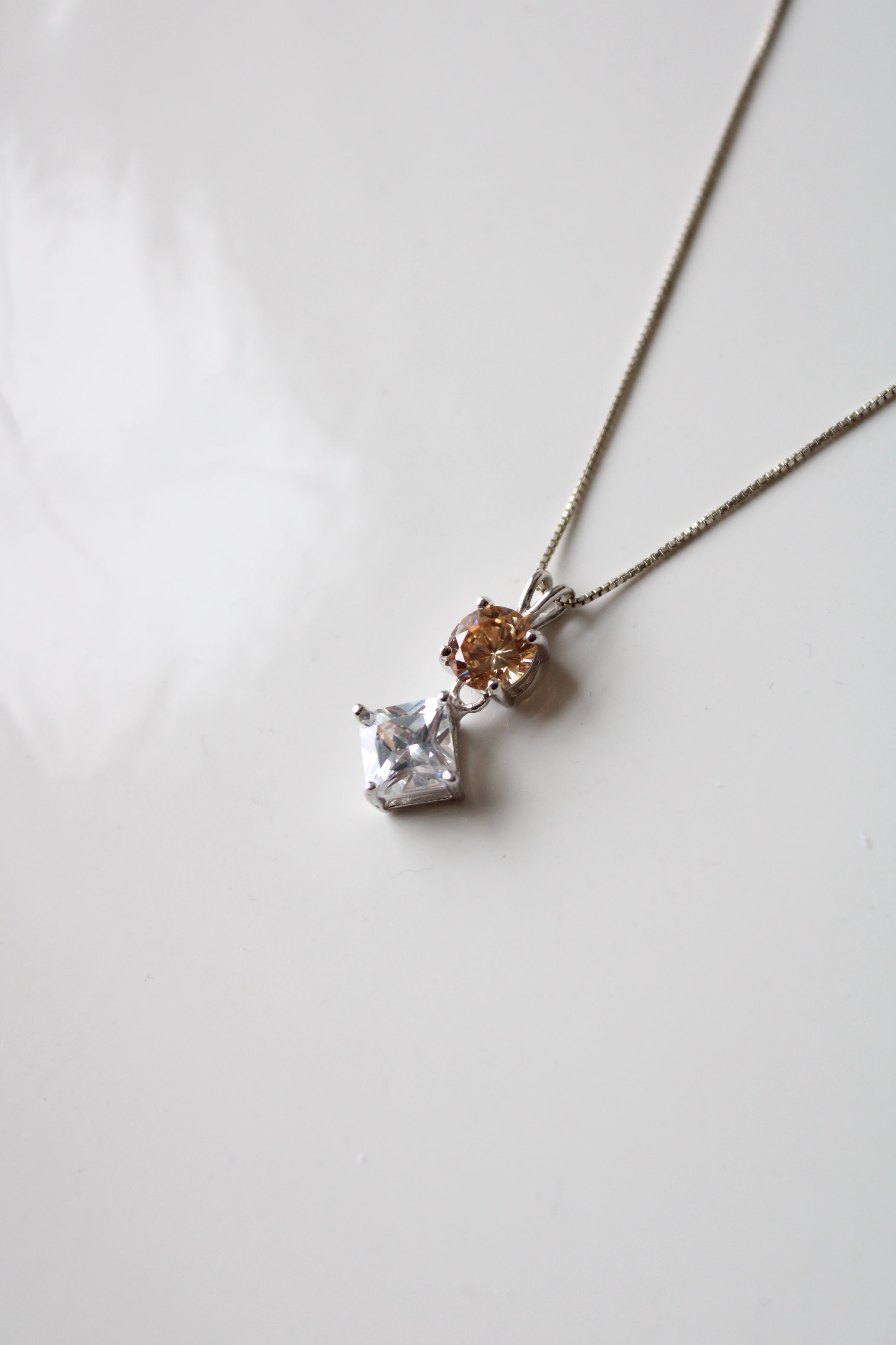 Sterling Silver Clear & Orange Stone Pendant Necklace