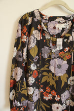 NEW LOFT Gray Floral Blouse | S