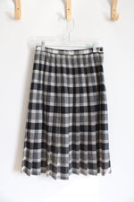 Vintage Personal Black & Gray Wool Blend Pleated Midi Skirt | 8