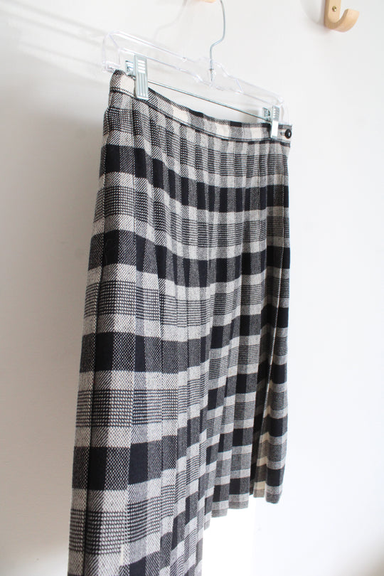 Vintage Personal Black & Gray Wool Blend Pleated Midi Skirt | 8