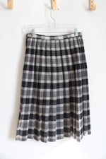 Vintage Personal Black & Gray Wool Blend Pleated Midi Skirt | 8