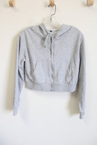 Gray Zip Up Crop Hoodie | XS