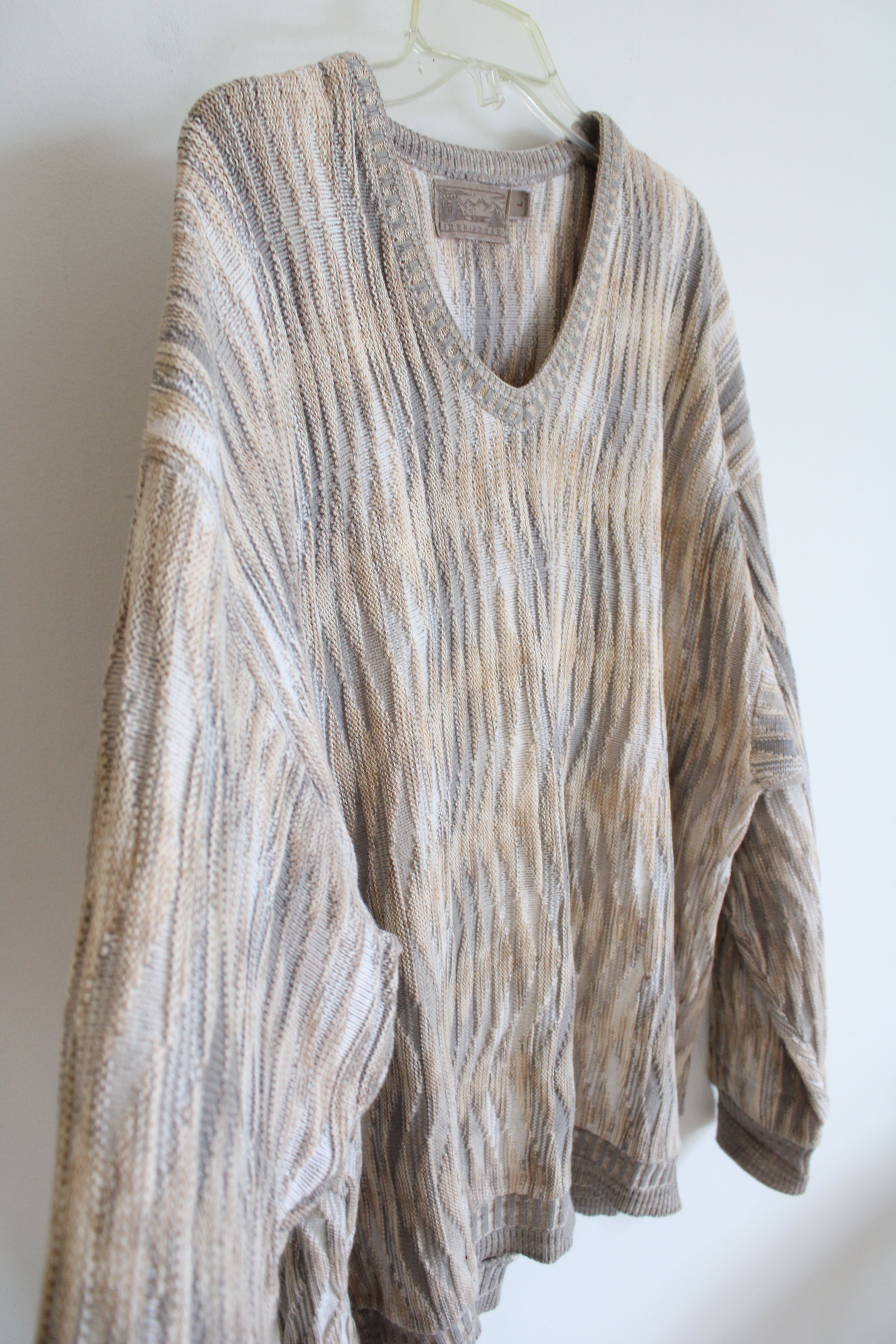 Shenandoah Vintage Gray Tan & White Knit Sweater | L