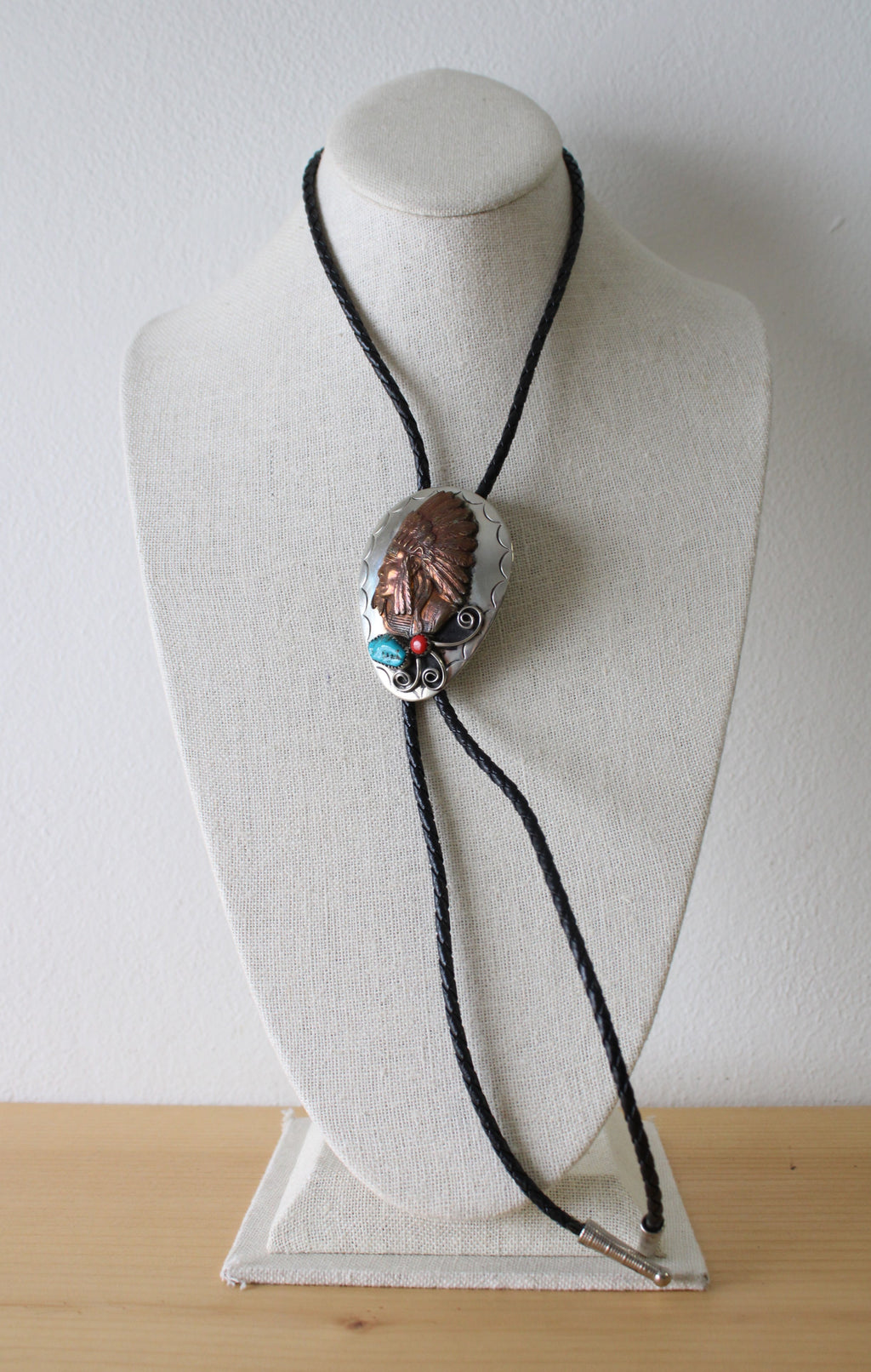 Native Silver Bolo Blue & Red Turquoise Tie