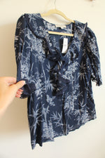 NEW LOFT Navy Blue Tropical Print Blouse | L