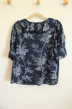 NEW LOFT Navy Blue Tropical Print Blouse | L