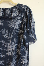 NEW LOFT Navy Blue Tropical Print Blouse | L