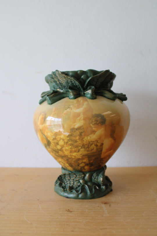 Vintage Cherub Composite Vase | 7.5"