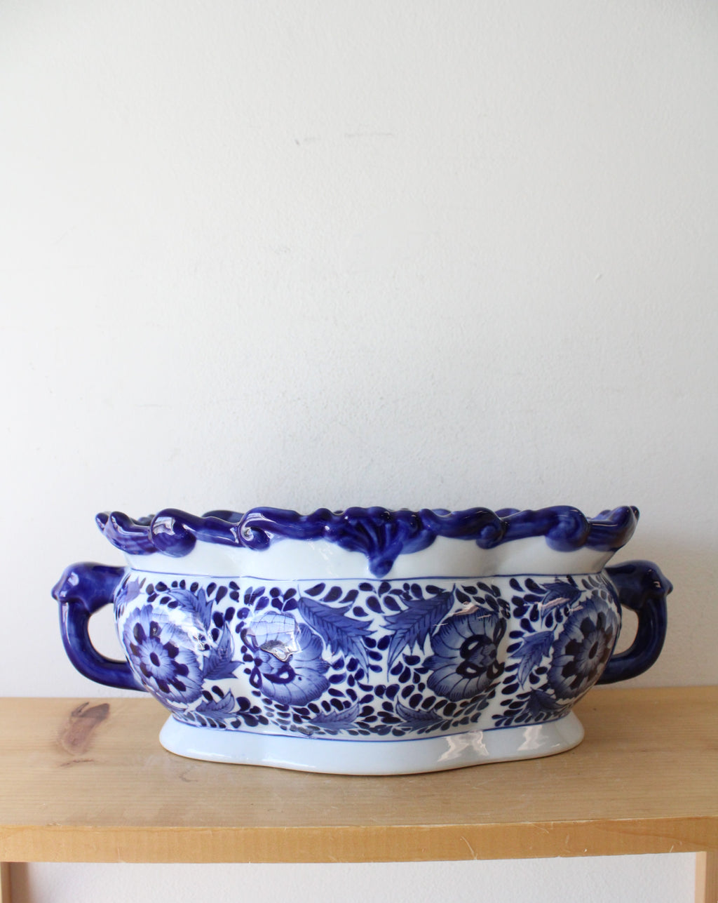 Vintage Bombay Blue & White Floral Oval Planter