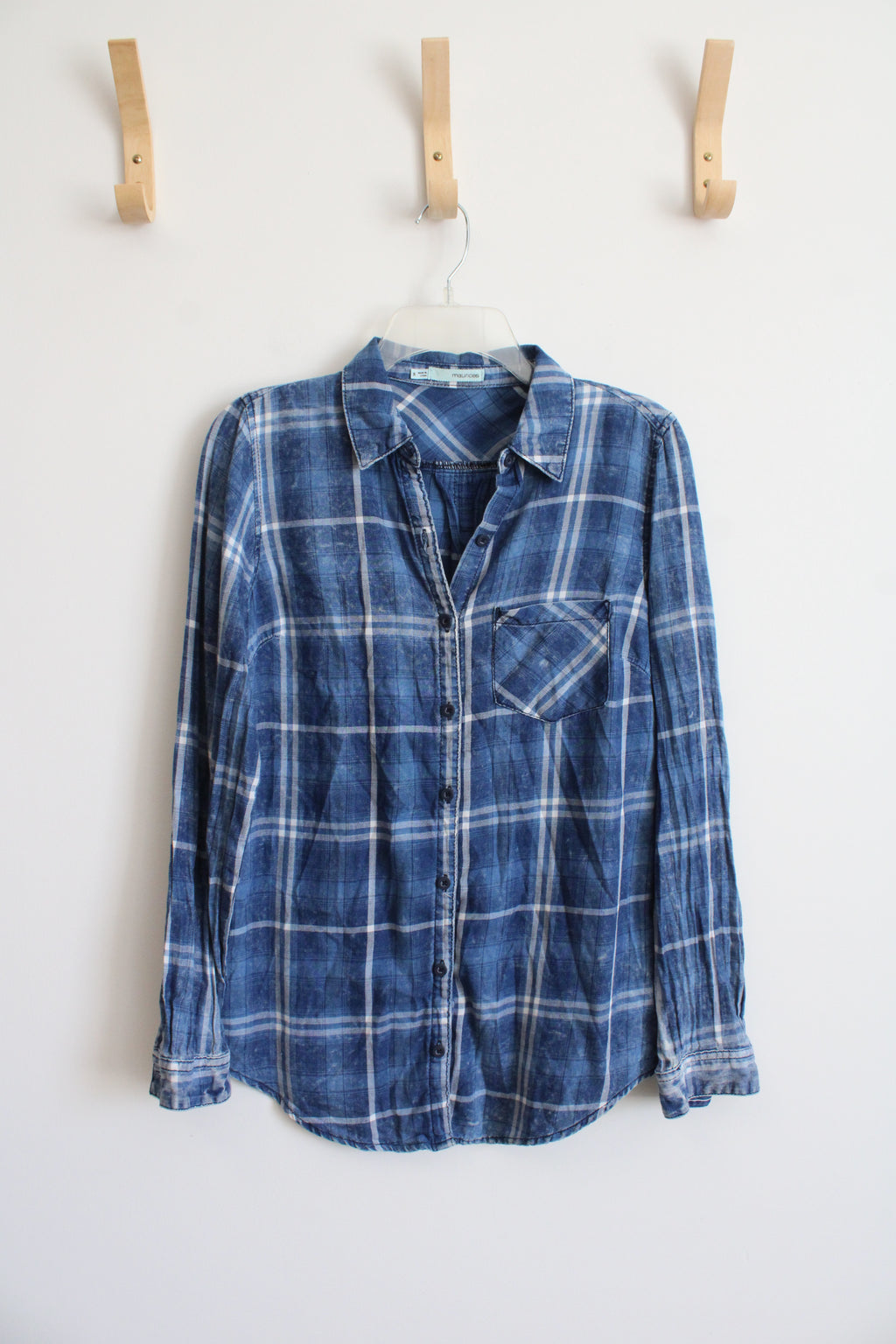Maurices Long Sleeved Blue Plaid Button Down Shirt | S