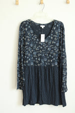 NEW J. Jill Blue Floral Polka Dot Colorblock Tunic Top | 3X