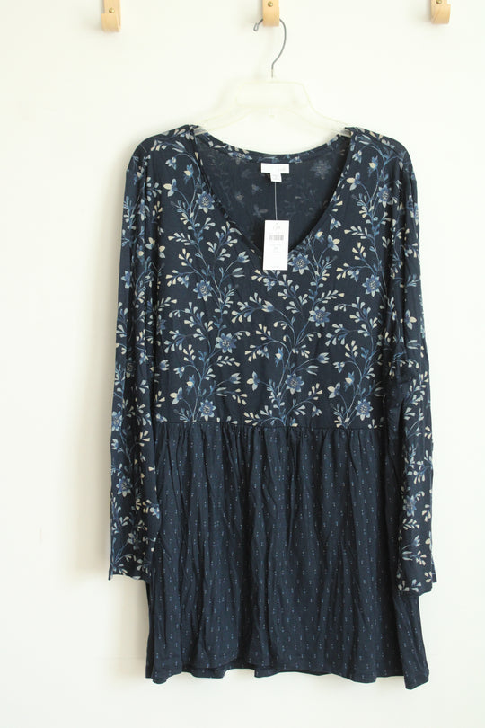 NEW J. Jill Blue Floral Polka Dot Colorblock Tunic Top | 3X