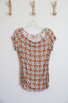 NEW Banana Republic White and Orange Patterned Top | S