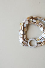 Premier Design Mother Of Pearl & Hammered Silver Stretch Bracelet