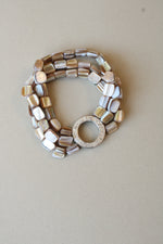 Premier Design Mother Of Pearl & Hammered Silver Stretch Bracelet