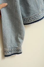 Loft Cropped Denim Jacket with Unraveled Hem | L