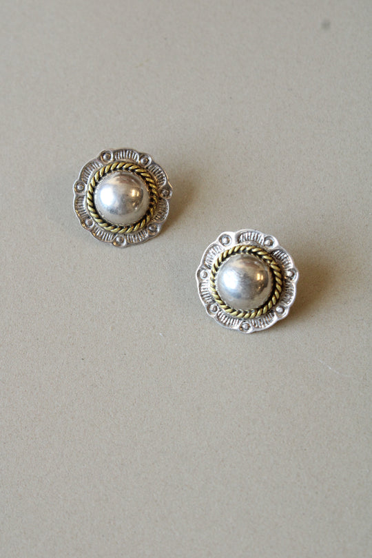 Sterling Silver Two-Tone Western Style Earrings