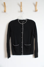 NEW Banana Republic Black Cream Trim Button Down Merino Wool Cardigan | XS