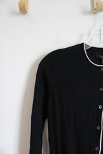 NEW Banana Republic Black Cream Trim Button Down Merino Wool Cardigan | XS
