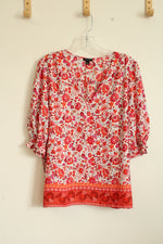 Ann Taylor Factory Pink and Orange Floral Top | L