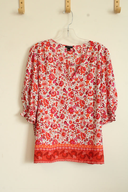 Ann Taylor Factory Pink and Orange Floral Top | L