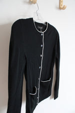NEW Banana Republic Black Cream Trim Button Down Merino Wool Cardigan | XS