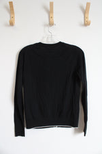 NEW Banana Republic Black Cream Trim Button Down Merino Wool Cardigan | XS