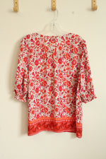Ann Taylor Factory Pink and Orange Floral Top | L