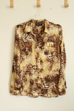 Jones New York Silky Snake Print Button Down Top | L