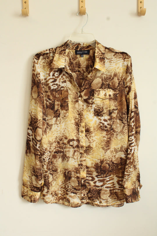 Jones New York Silky Snake Print Button Down Top | L
