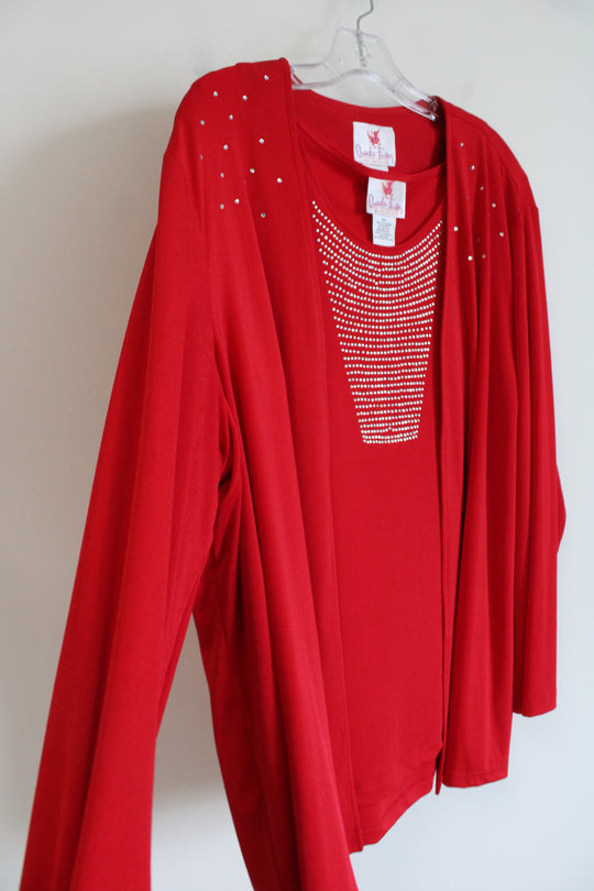 Quaker Factory Red Stretch Tank & Cardigan Set | 2X