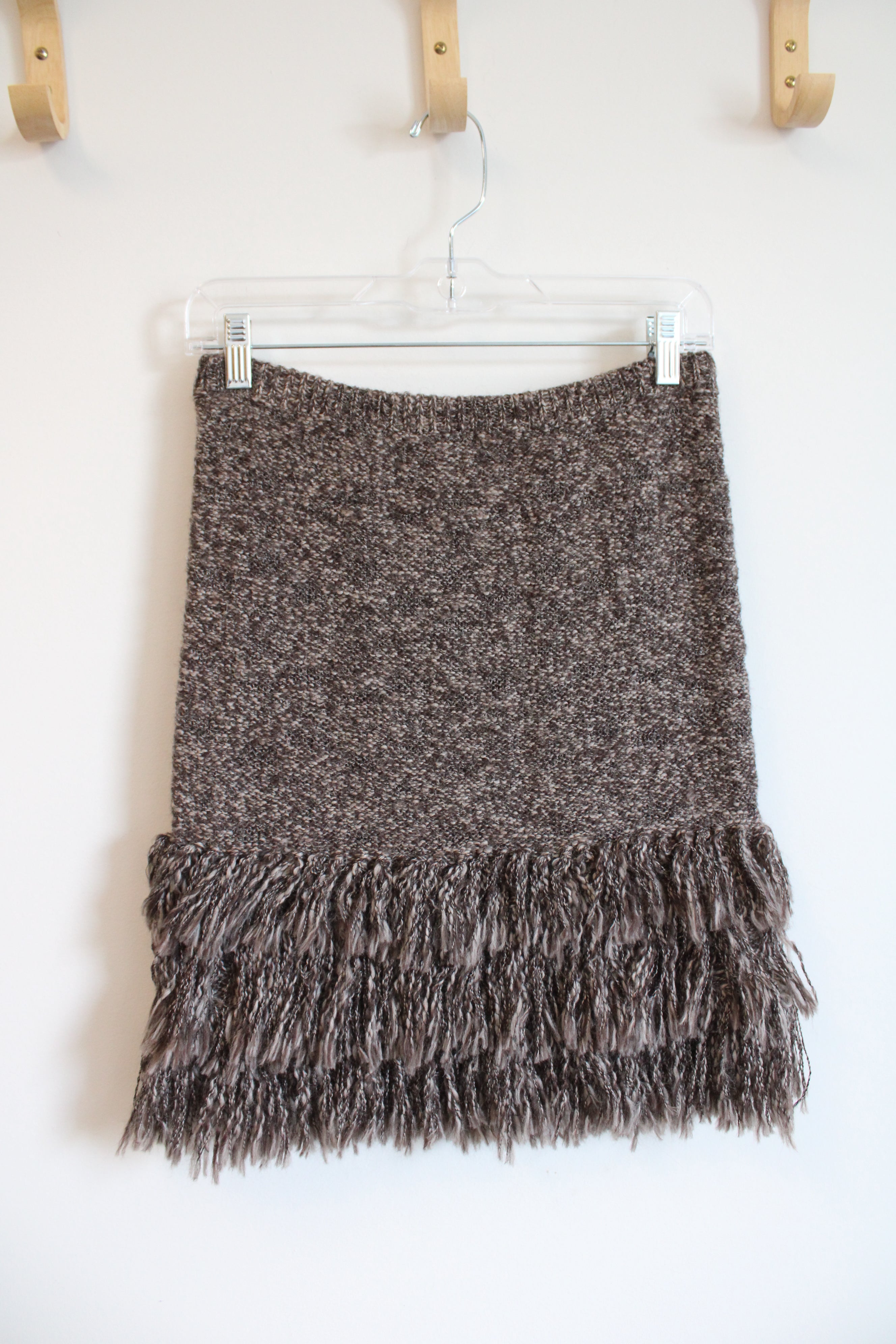 Sparrow Brown Wool Alpaca Blend Fringe Skirt | XS
