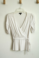 Express White Peplum Wrap Short Sleeve Top | XS