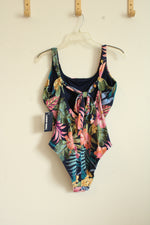 NEW Lands End Blue Floral Swimsuit | L