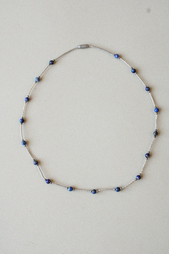 Cobalt Blue Beaded Liquid Silver Necklace