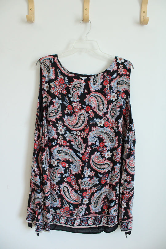 NEW J.Jill Sleeveless Black Paisley Tunic Black Underlay Tank | 3X