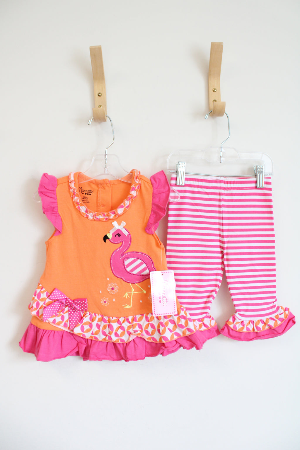 NEW Nanette Pink Orange & White Flamingo Striped 2-Piece Set | 2T