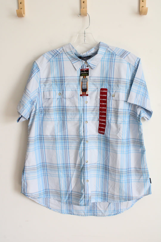 NEW Eddie Bauer Blue Plaid Short Sleeve Adventure shirt | XL