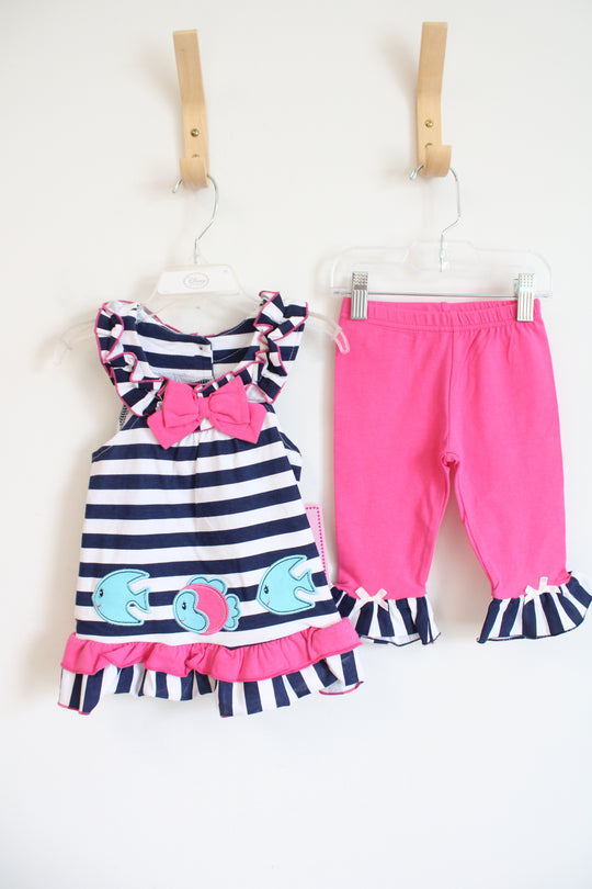 NEW Nanette Navy & Pink Fish Striped 2-Piece Set | 2T