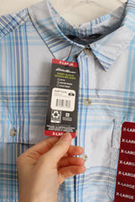 NEW Eddie Bauer Blue Plaid Short Sleeve Adventure shirt | XL
