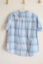 NEW Eddie Bauer Blue Plaid Short Sleeve Adventure shirt | XL