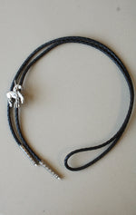 Native Cowboy On Bronco Motif Braided Leather Bolo Tie
