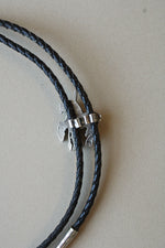 Native Cowboy On Bronco Motif Braided Leather Bolo Tie