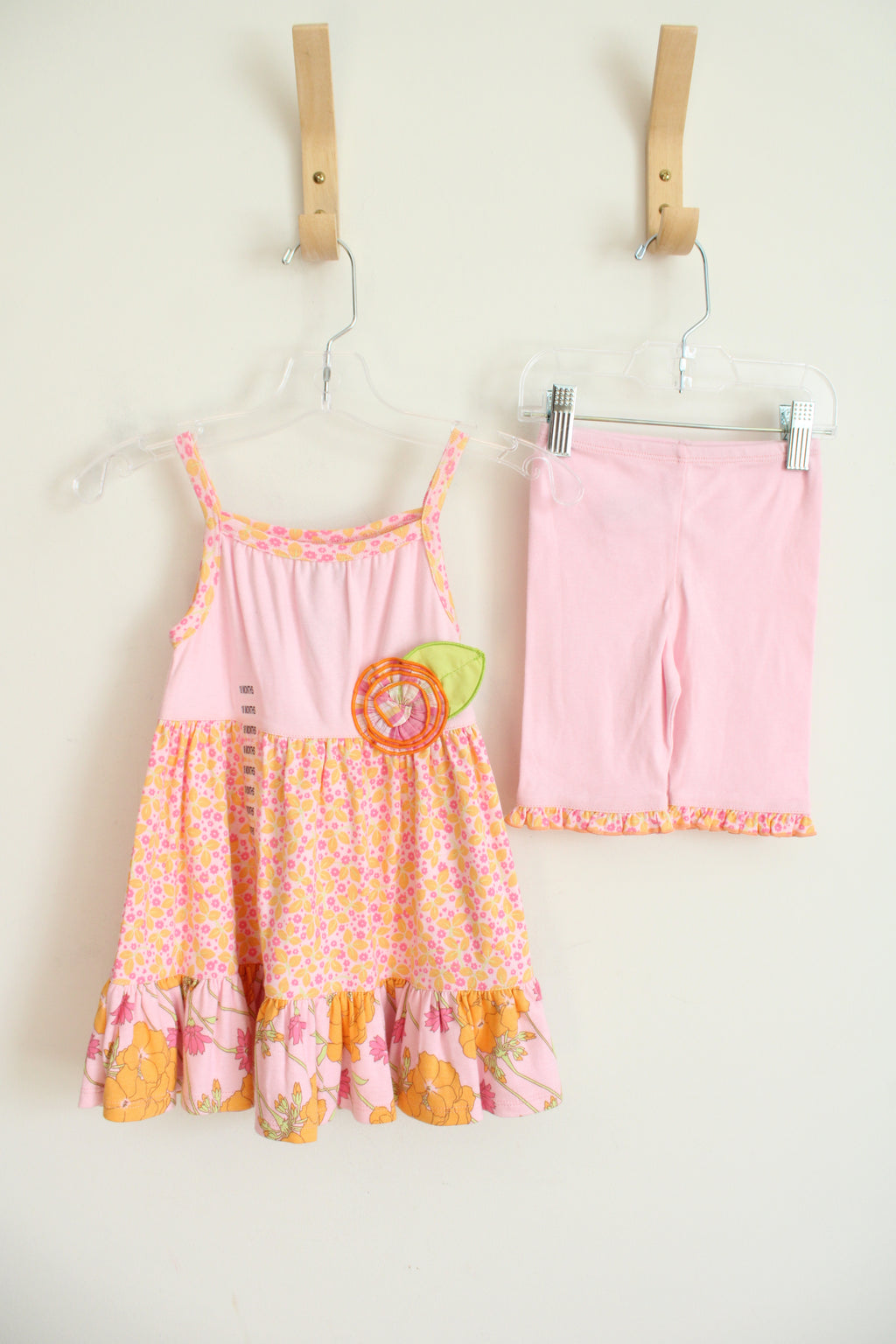 NEW Baby Lulu Pink Orange & Green Floral Dress & Leggings 2-Piece Set | 18 MO