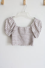 NEW Caution To The Wind Brown Gingham Smocked Crop Top | M