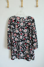 NEW J. Jill Boho Black Red White Floral Crepe Boatneck Blouse | 3X