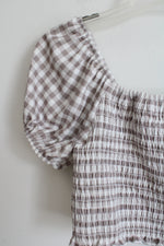NEW Caution To The Wind Brown Gingham Smocked Crop Top | M