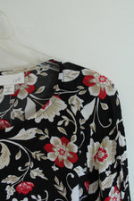 NEW J. Jill Boho Black Red White Floral Crepe Boatneck Blouse | 3X